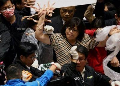 پرتاب دل و روده خوک در مجلس تایوان